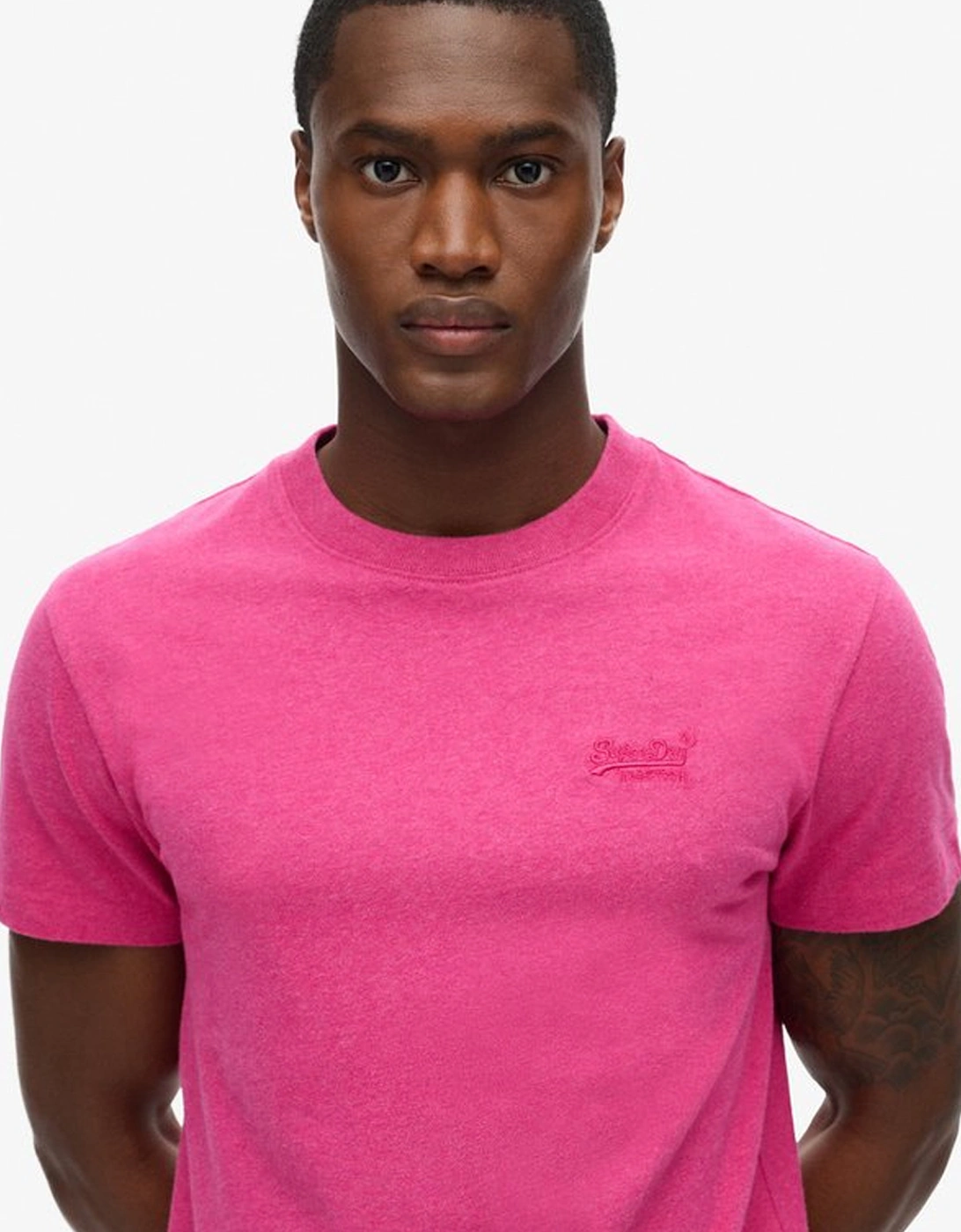 Men's Essential Logo Embroidered Tee Magenta Marl