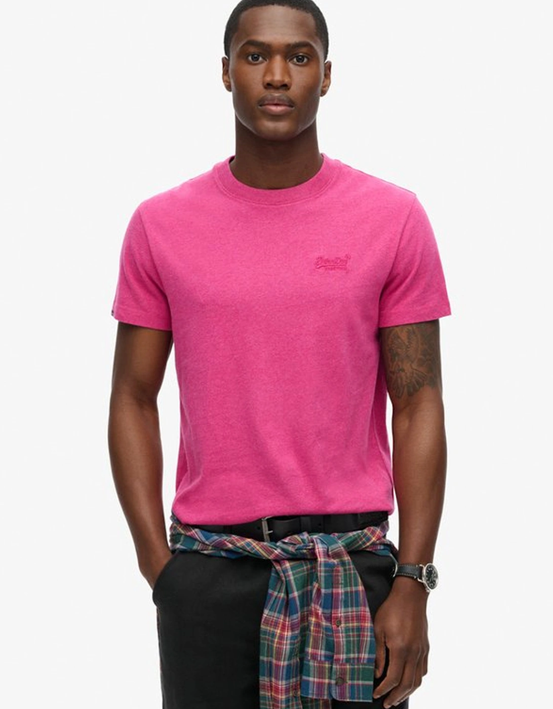 Men's Essential Logo Embroidered Tee Magenta Marl, 8 of 7