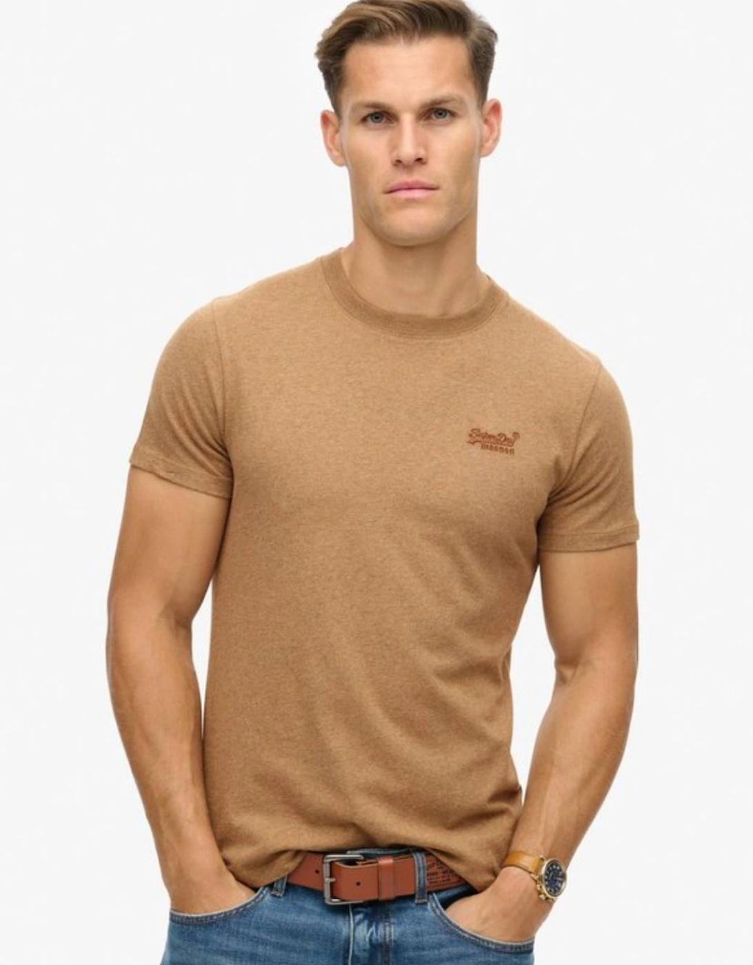Men's Essential Logo Embroidered Tee Buck Tan Brown Marl, 8 of 7