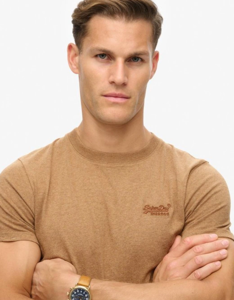 Men's Essential Logo Embroidered Tee Buck Tan Brown Marl