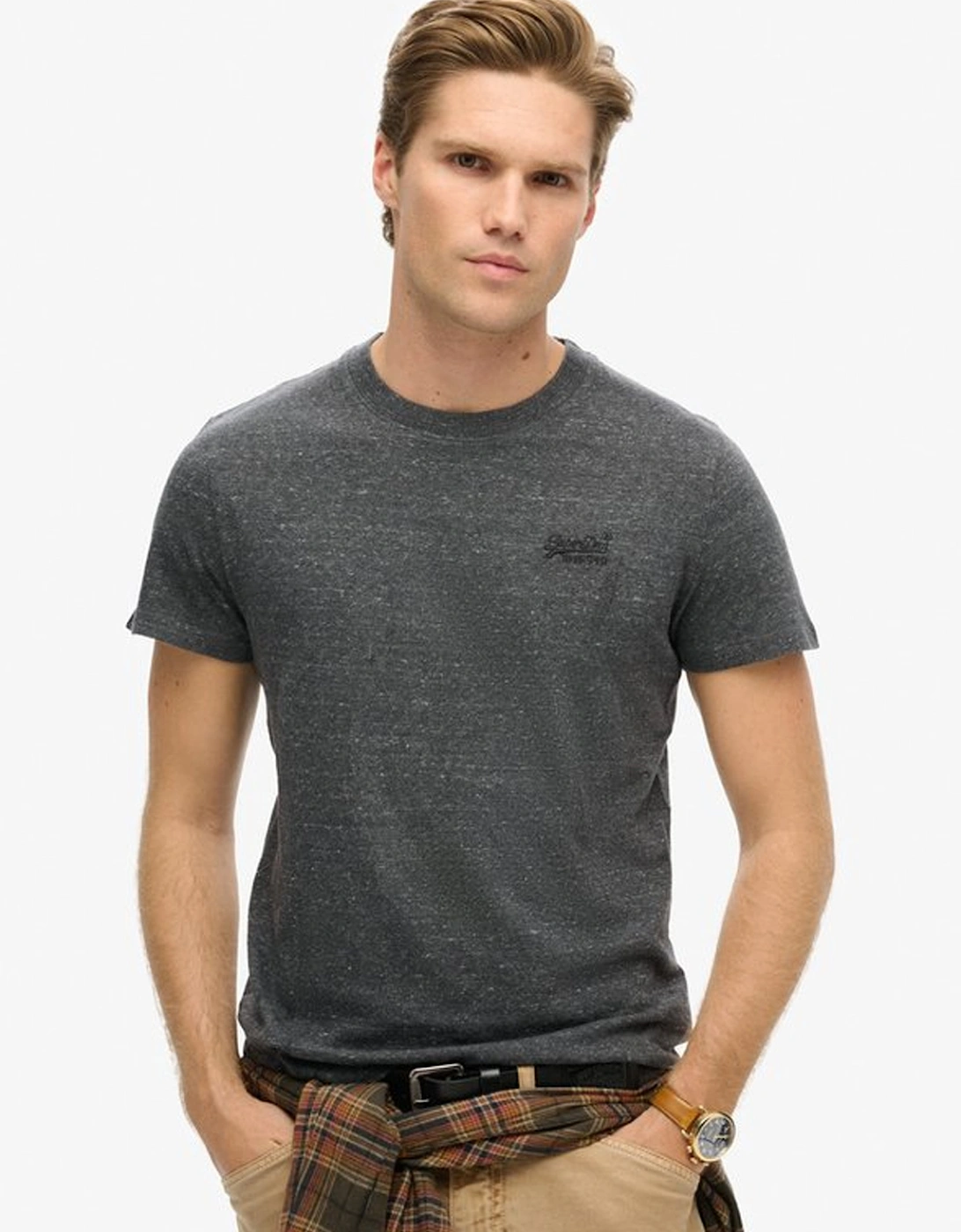 Men's Essential Logo Embroidered Tee Charcoal Heather, 7 of 6