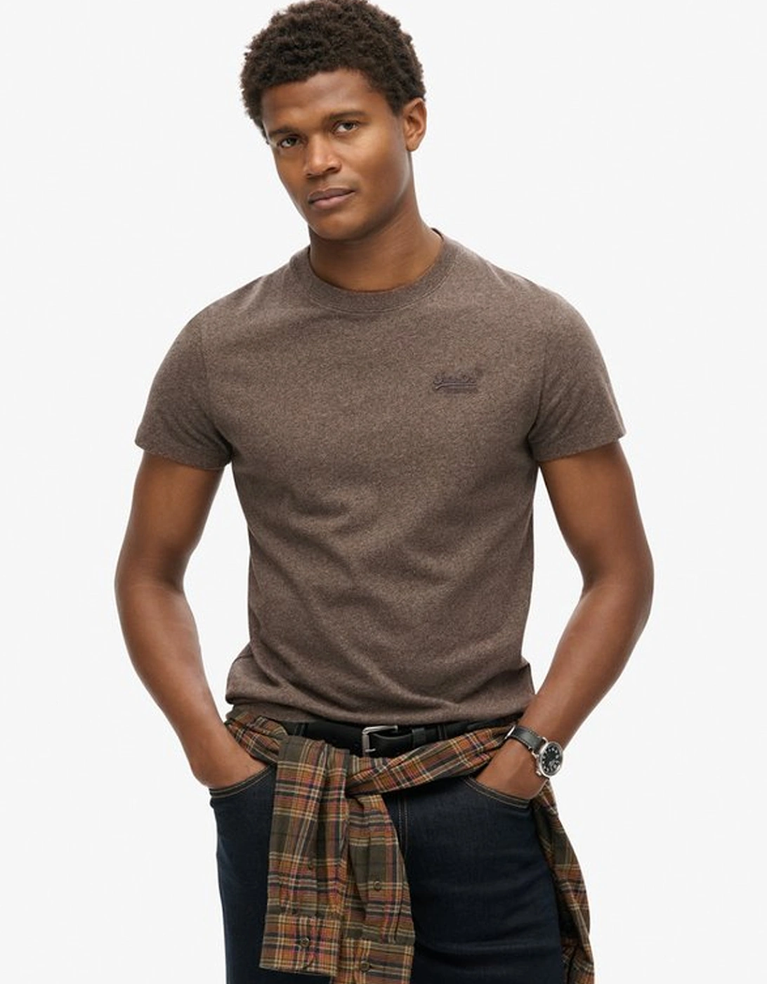 Men's Essential Logo Embroidered Tee Cocoa Marl Brown, 8 of 7