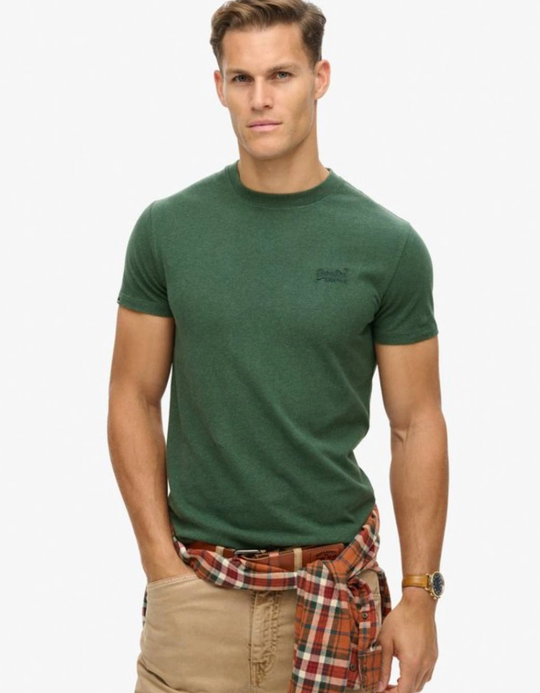 Men's Essential Logo Embroidered Tee Buck Green Marl, 8 of 7