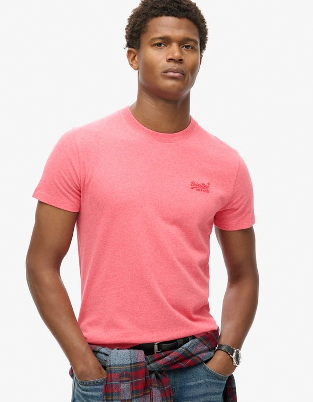Men's Essential Logo Embroidered Tee Punch Pink Marl, 7 of 6