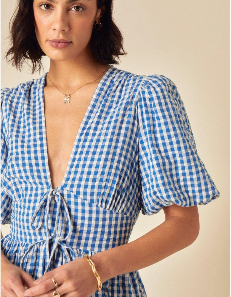 Scottie Gingham Midi Dress - Blue
