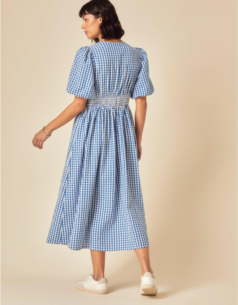 Scottie Gingham Midi Dress - Blue