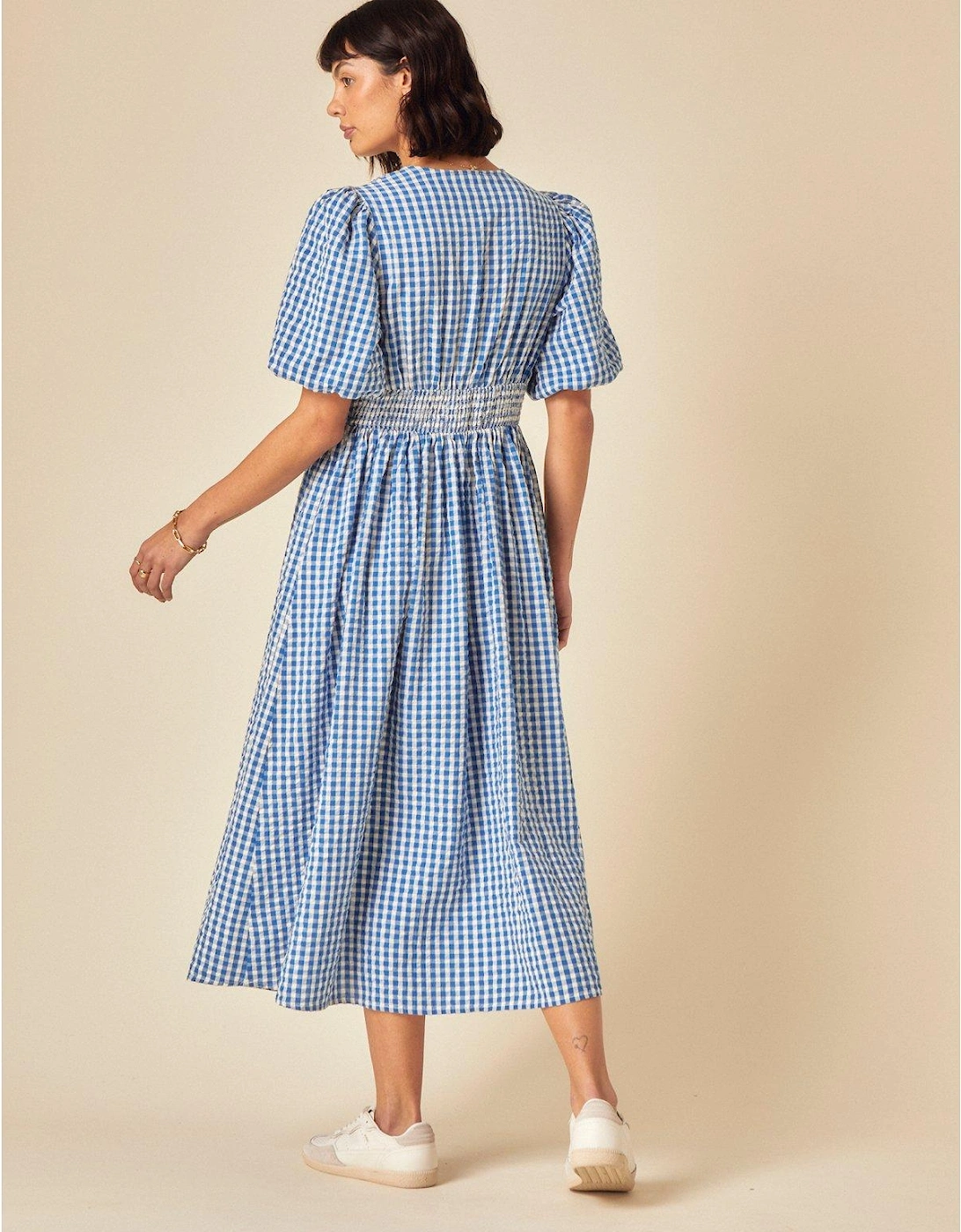 Scottie Gingham Midi Dress - Blue