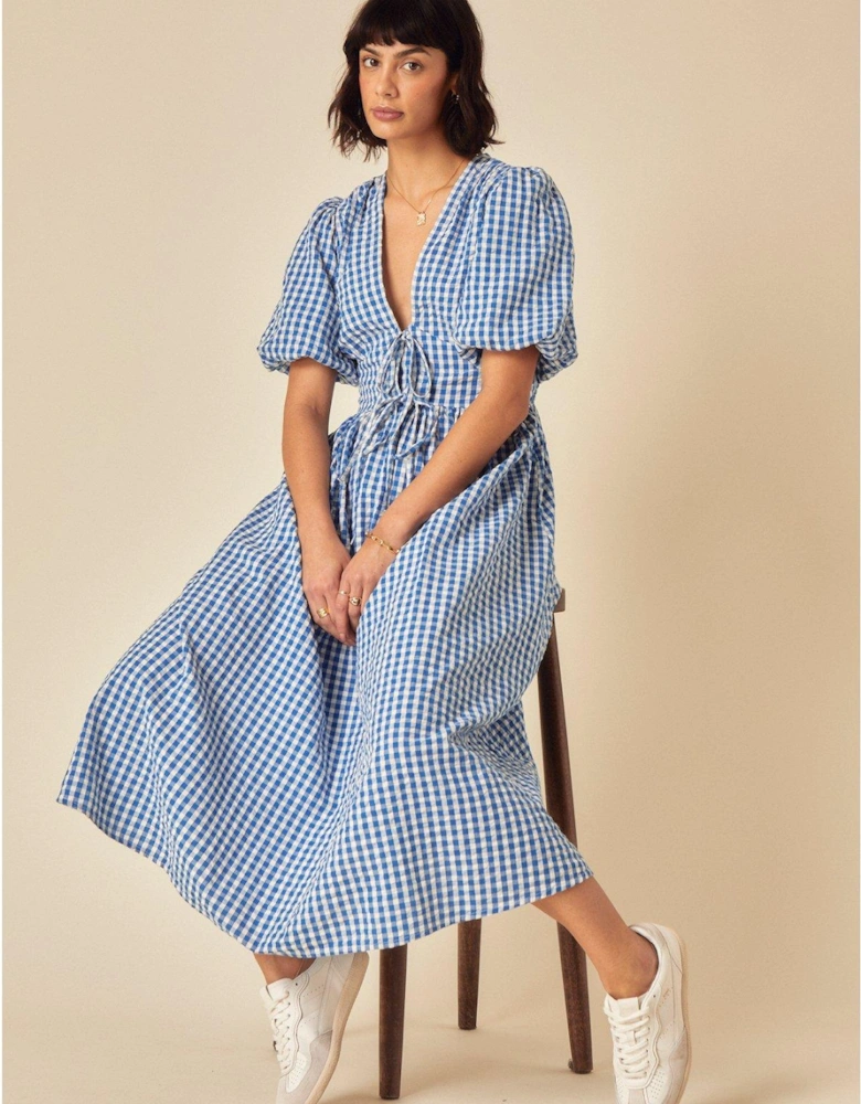 Scottie Gingham Midi Dress - Blue