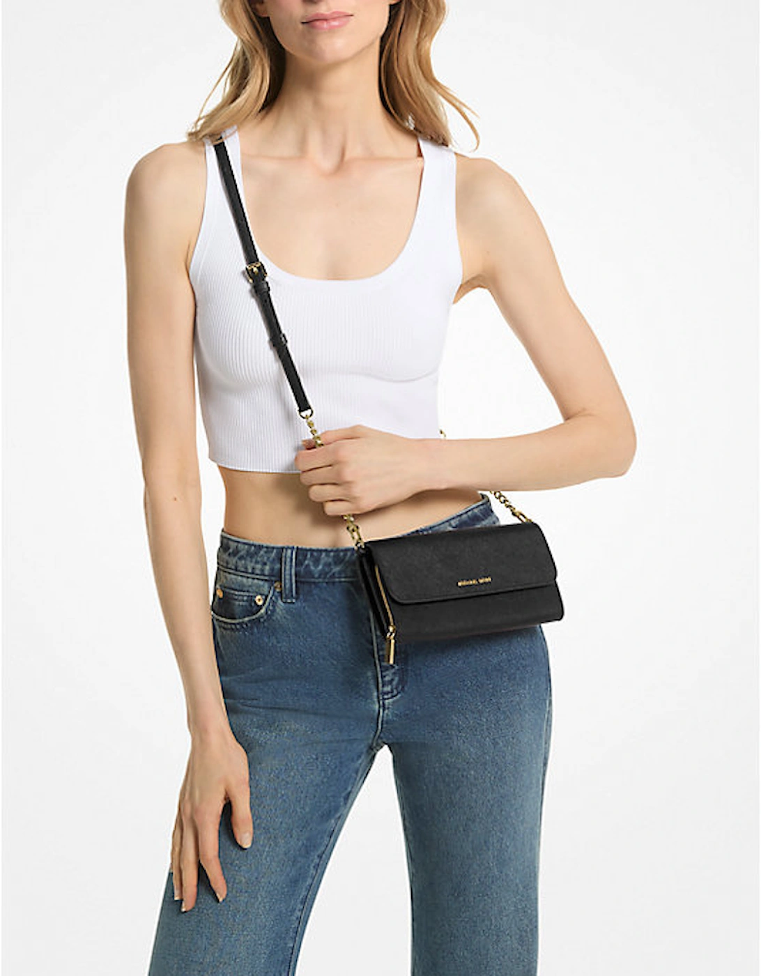 Jet Set Large Saffiano Leather Convertible Crossbody Bag