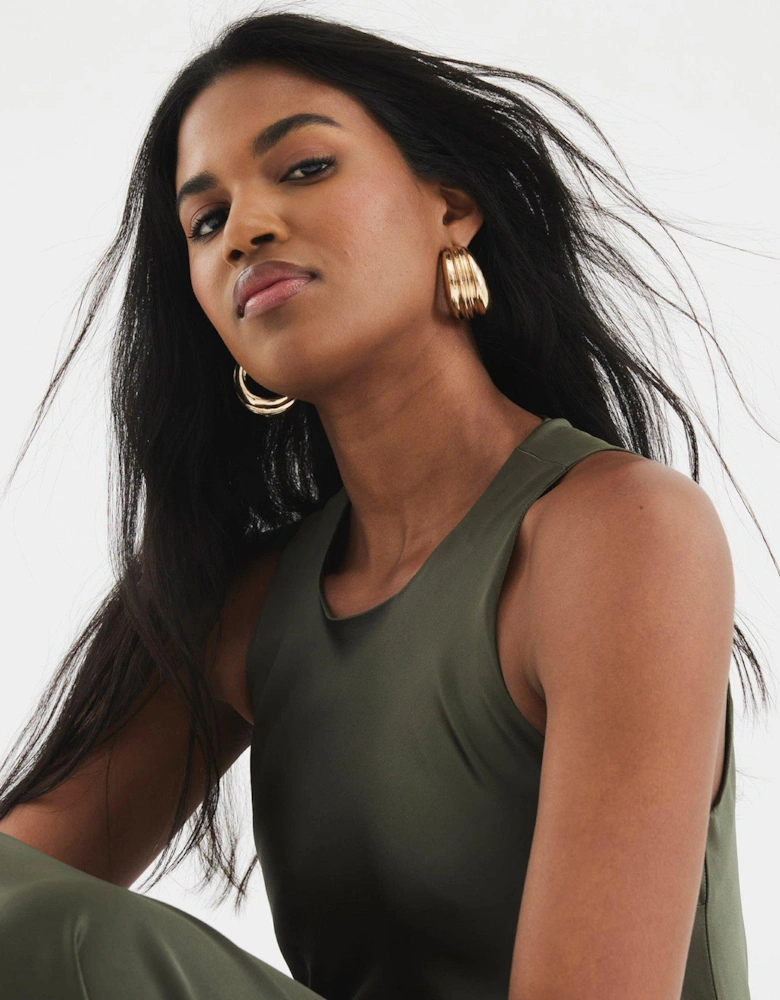Racer Bias Slip Dress - Khaki