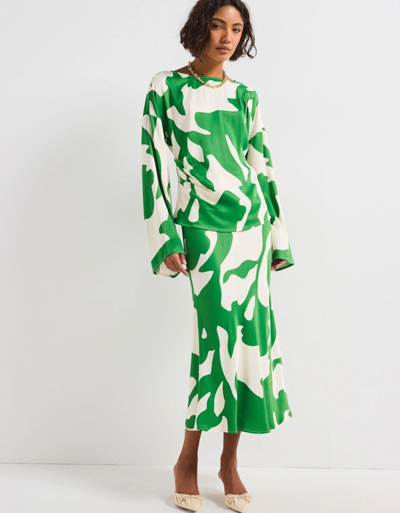 Printed Midi Skirt - Green