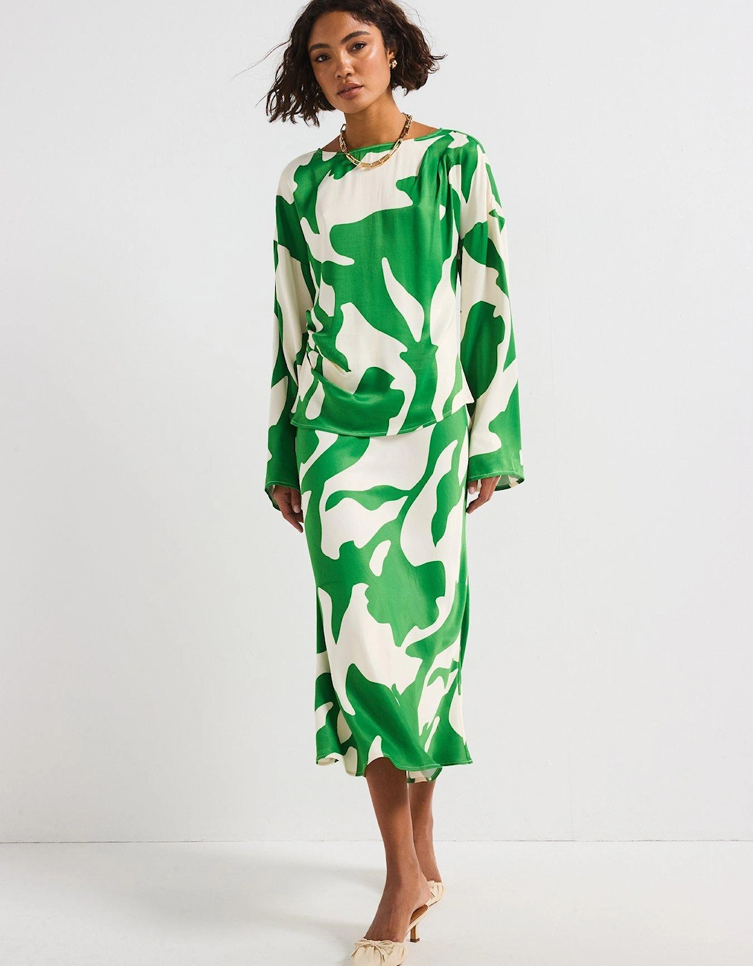 Printed Midi Skirt - Green