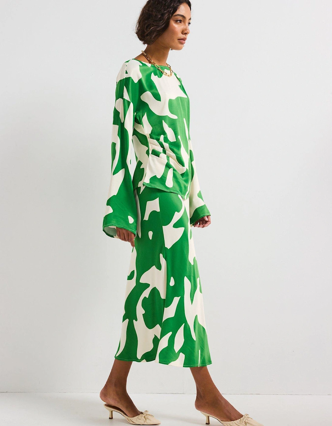 Printed Midi Skirt - Green