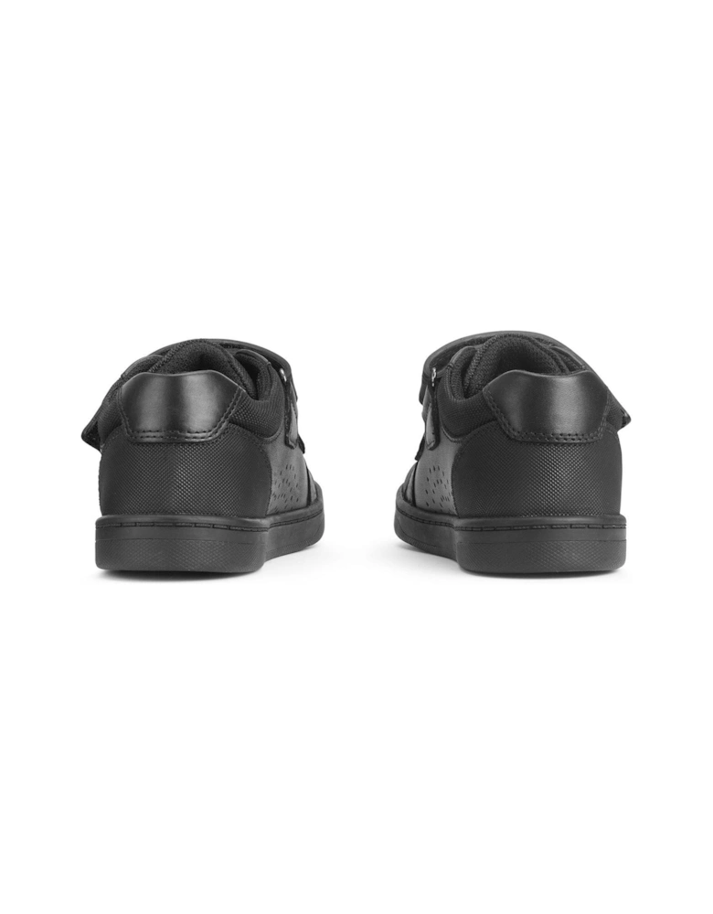 Spider Web Black Leather Double Rip Tape School Shoes