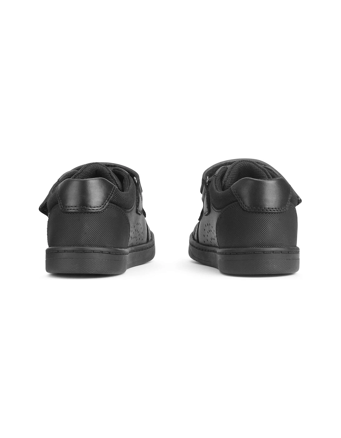 Spider Web Black Leather Double Rip Tape School Shoes