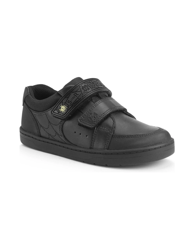 Spider Web Black Leather Double Rip Tape School Shoes