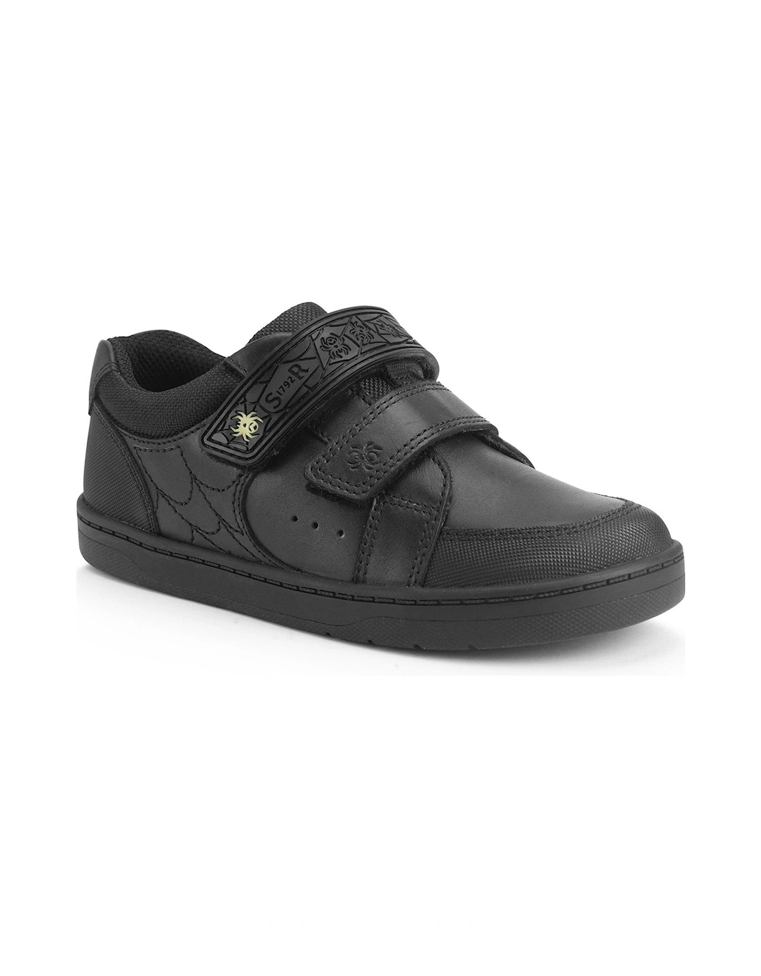 Spider Web Black Leather Double Rip Tape School Shoes