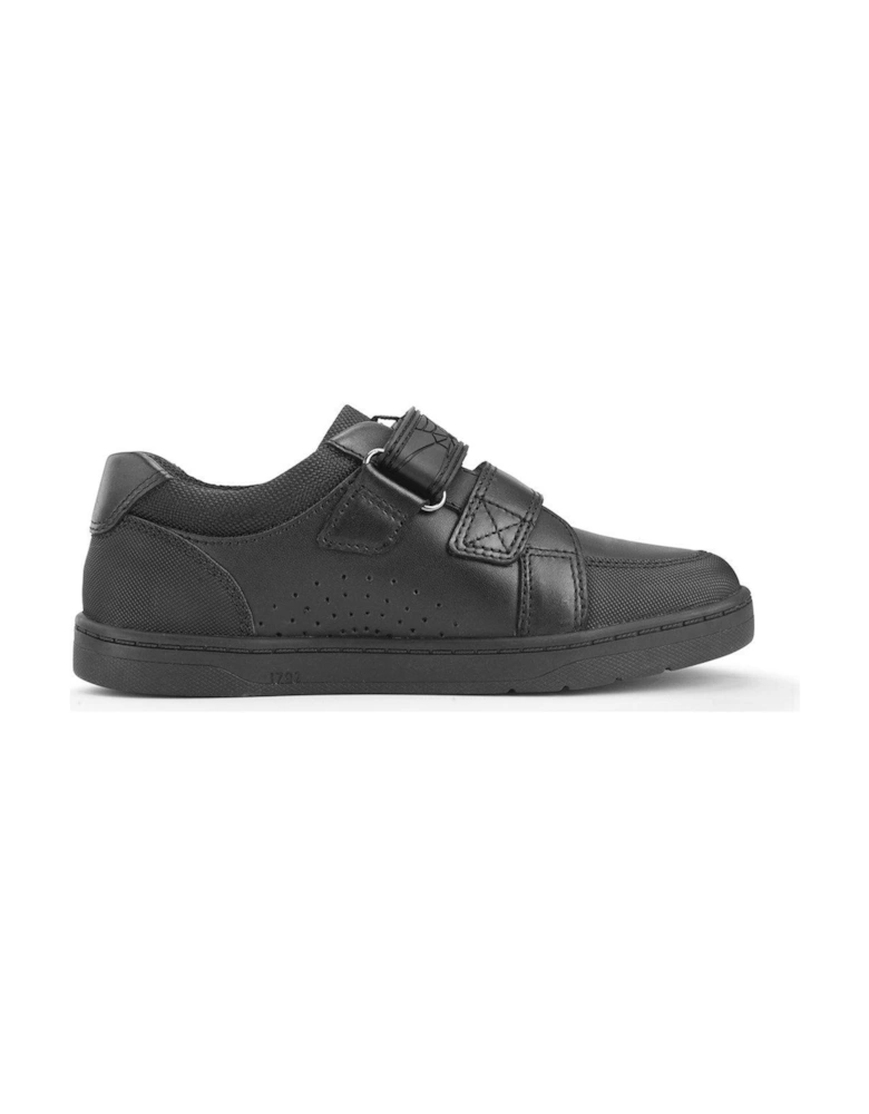 Spider Web Black Leather Double Rip Tape School Shoes