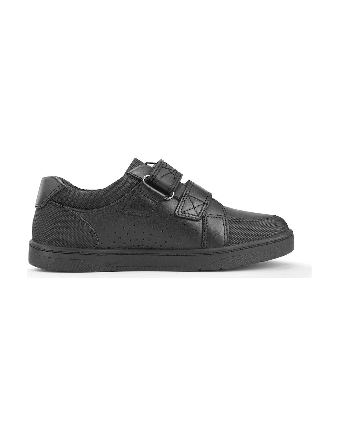 Spider Web Black Leather Double Rip Tape School Shoes