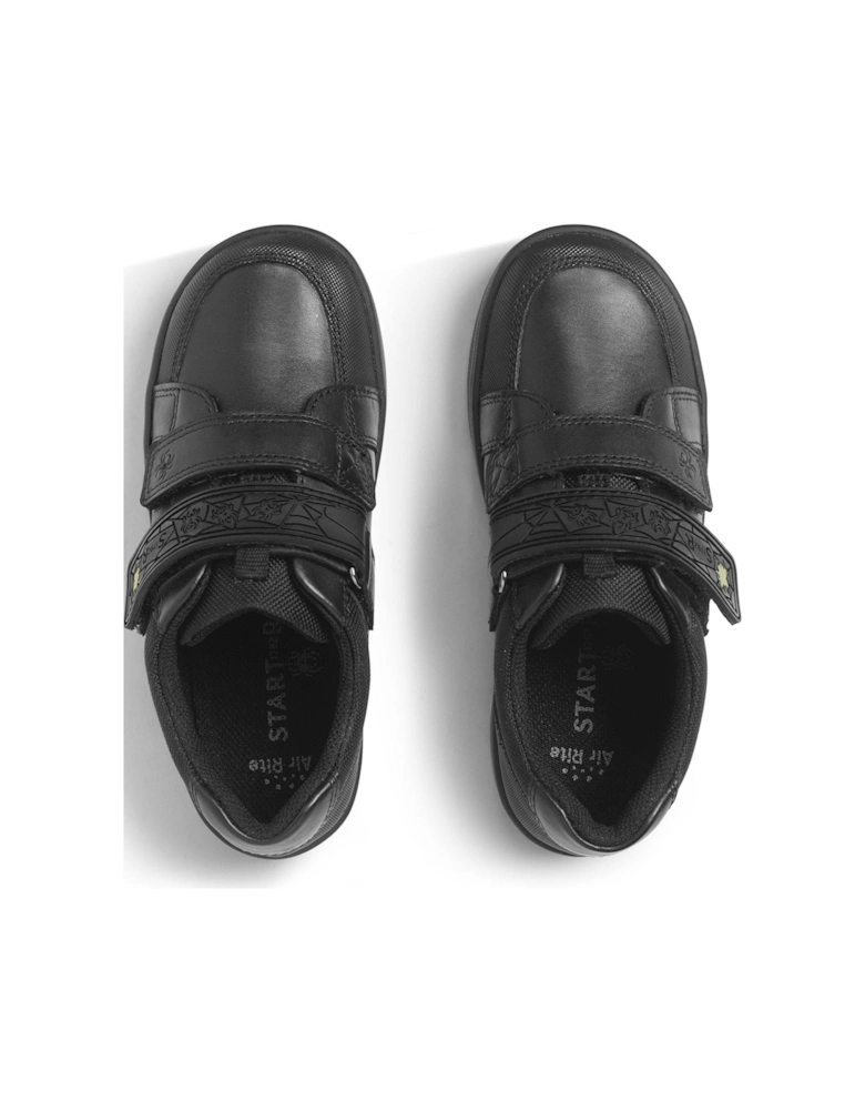 Spider Web Black Leather Double Rip Tape School Shoes