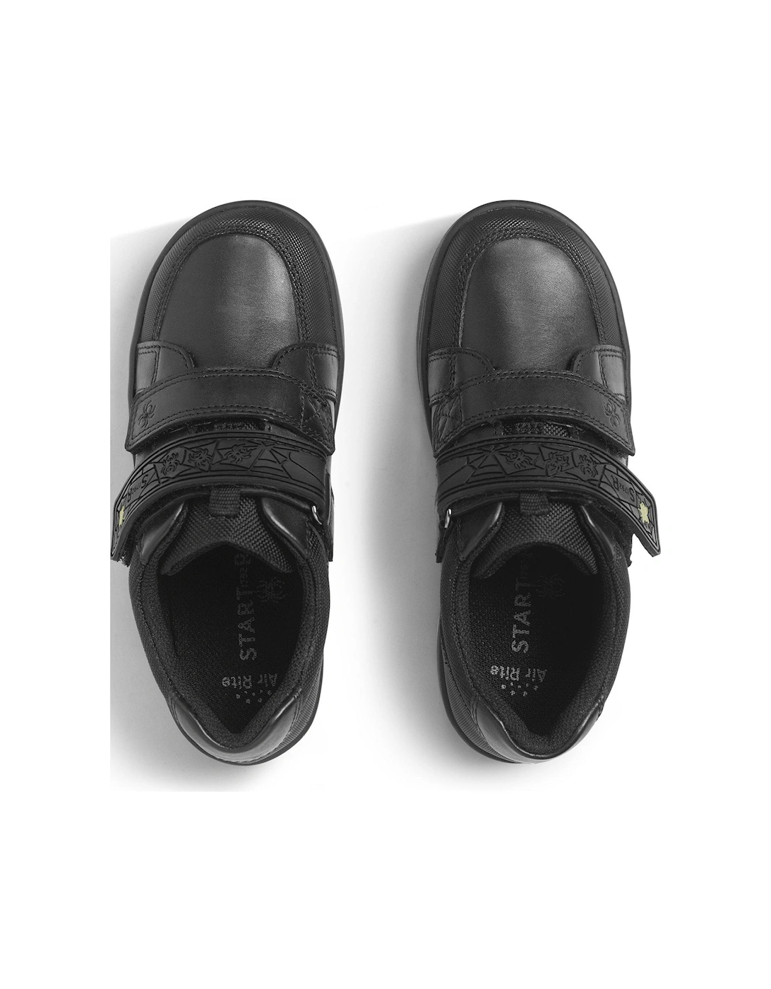 Spider Web Black Leather Double Rip Tape School Shoes