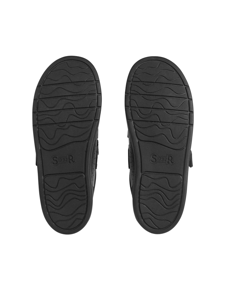 Spider Web Black Leather Double Rip Tape School Shoes