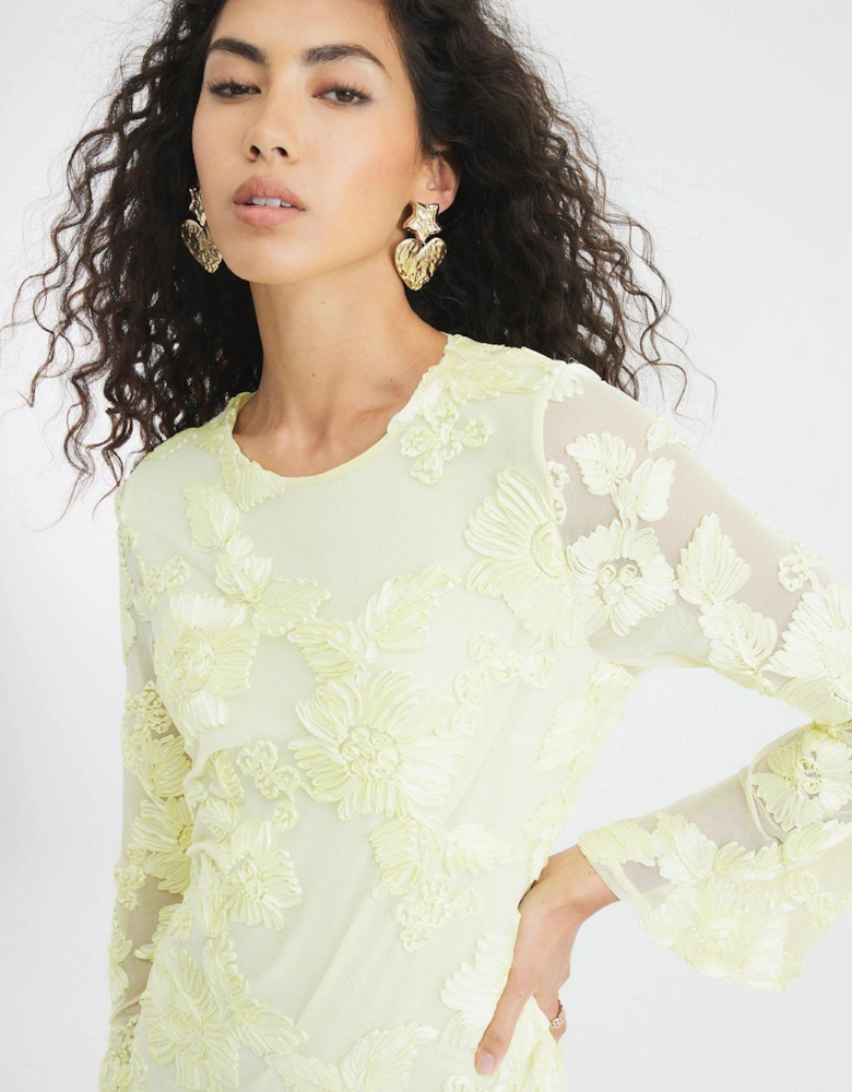 Floral Mesh Mini Dress - Yellow