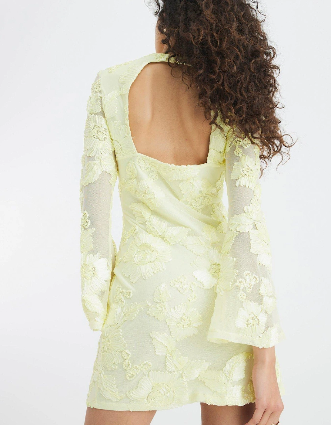Floral Mesh Mini Dress - Yellow