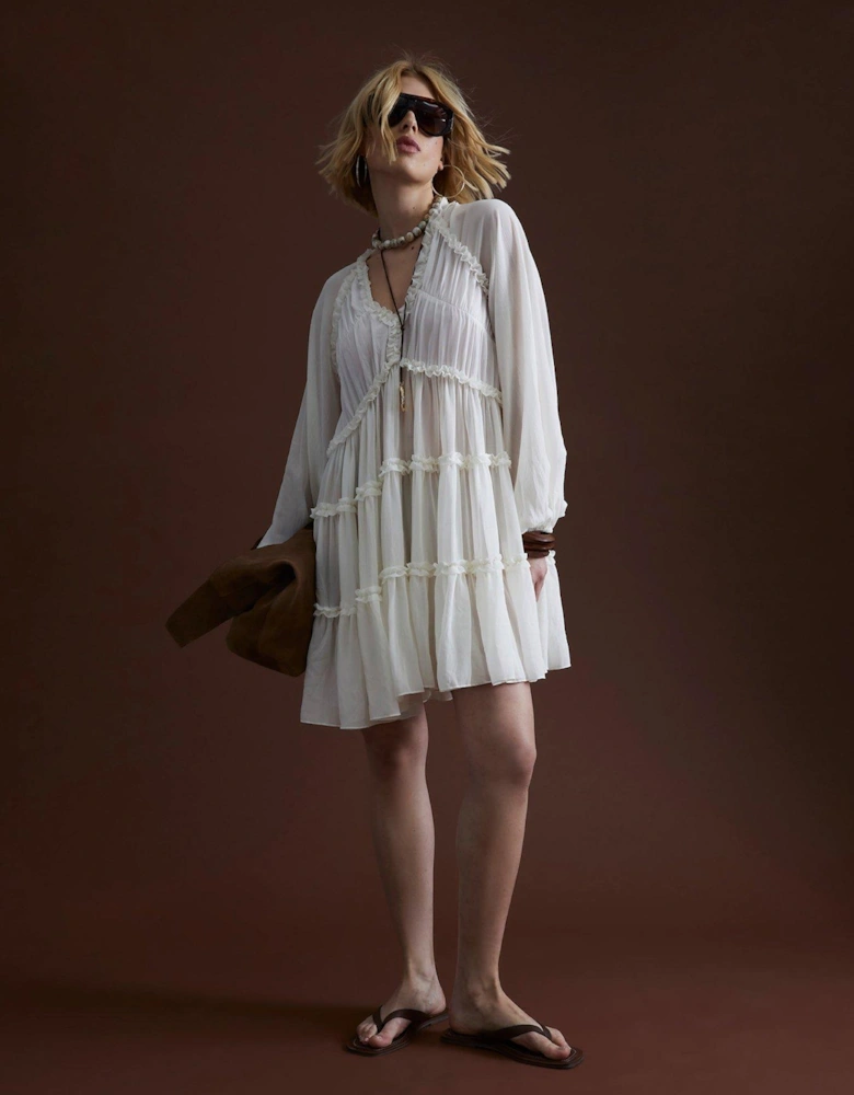 Ruffle Smock Dress - Cream