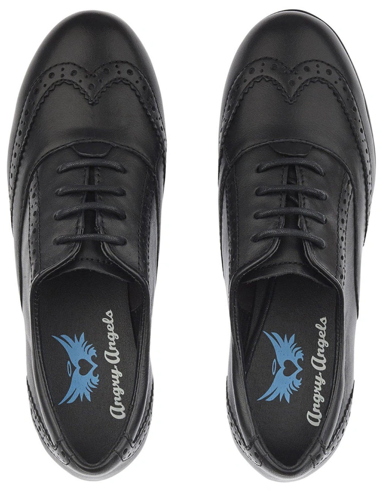 Matilda Leather Lace Up Girls Brogue School Shoes - Black 