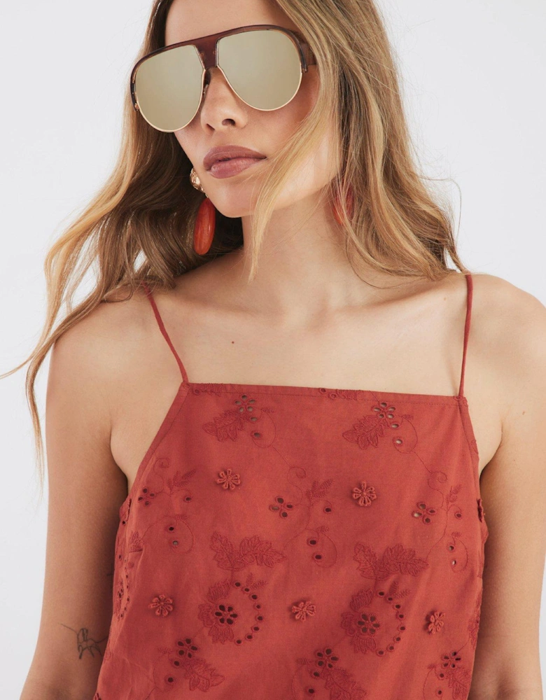 Embroidered Tunic Top - Rust