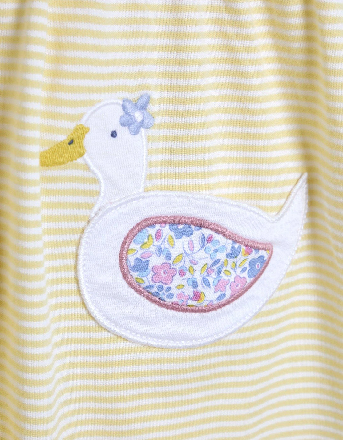 Girls Duck Applique Pockets Button Through Dress - Yellow