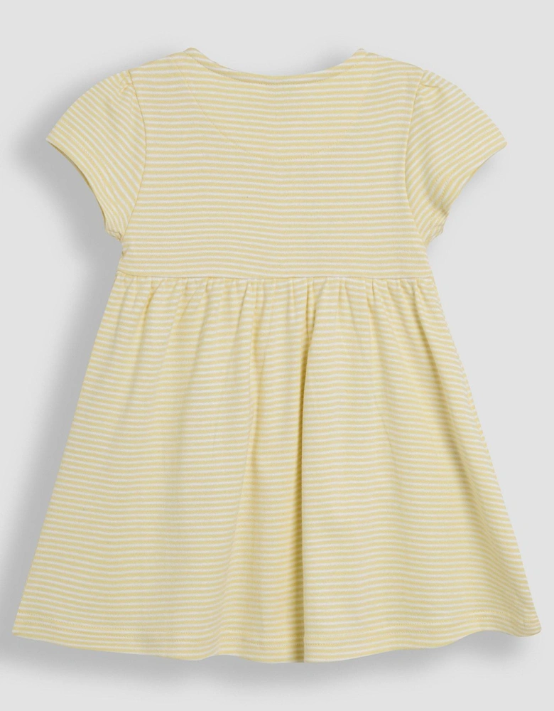 Girls Duck Applique Pockets Button Through Dress - Yellow