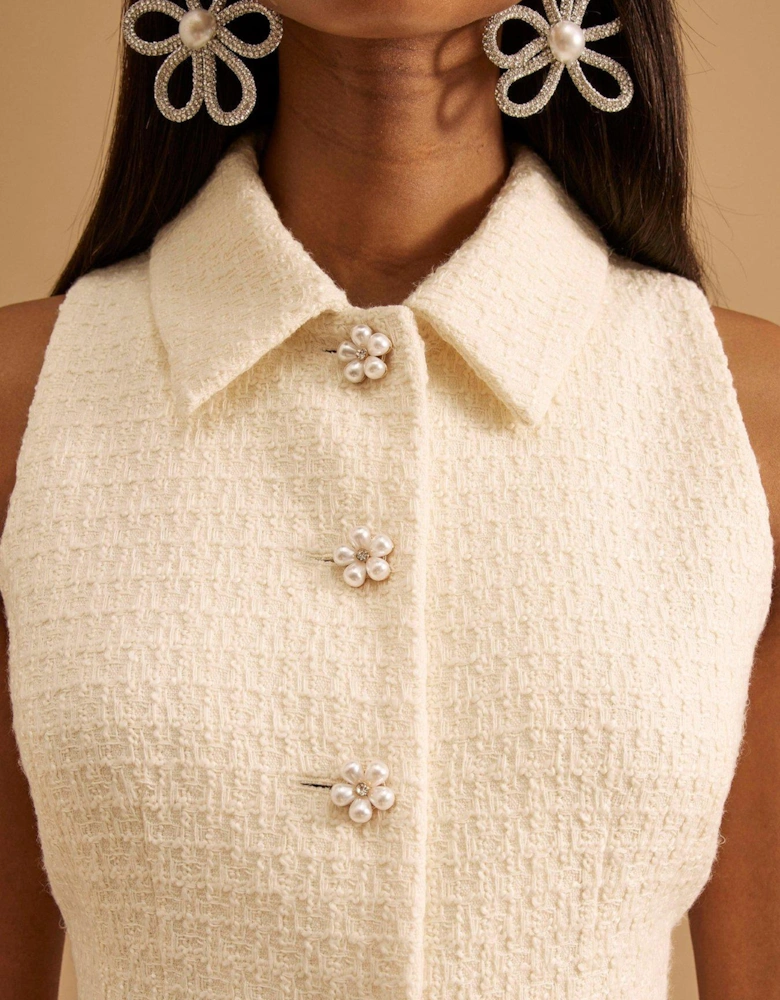 Boucle High Neck Jacket - Cream