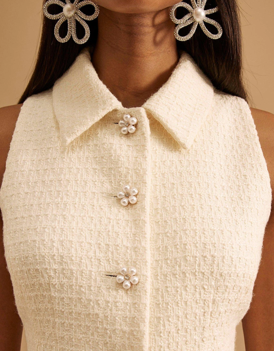 Boucle High Neck Jacket - Cream