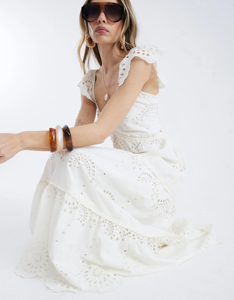 Broderie Midi Dress - Cream