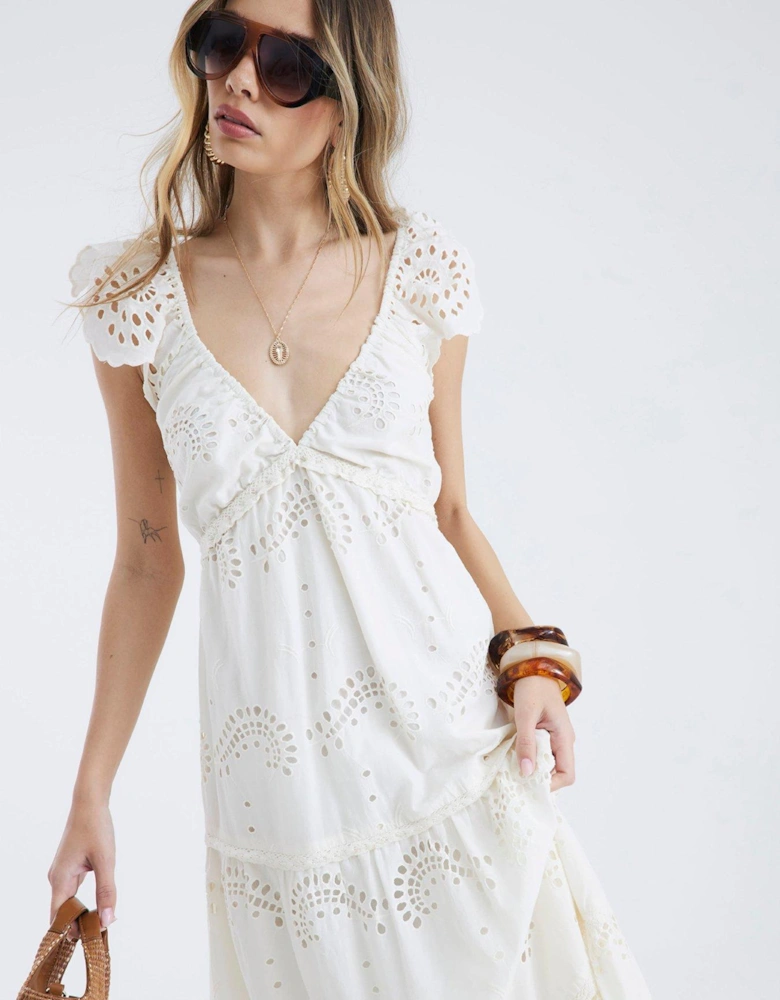 Broderie Midi Dress - Cream