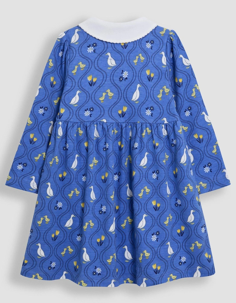 Girls Duck Floral Peter Pan Collar Dress - Blue