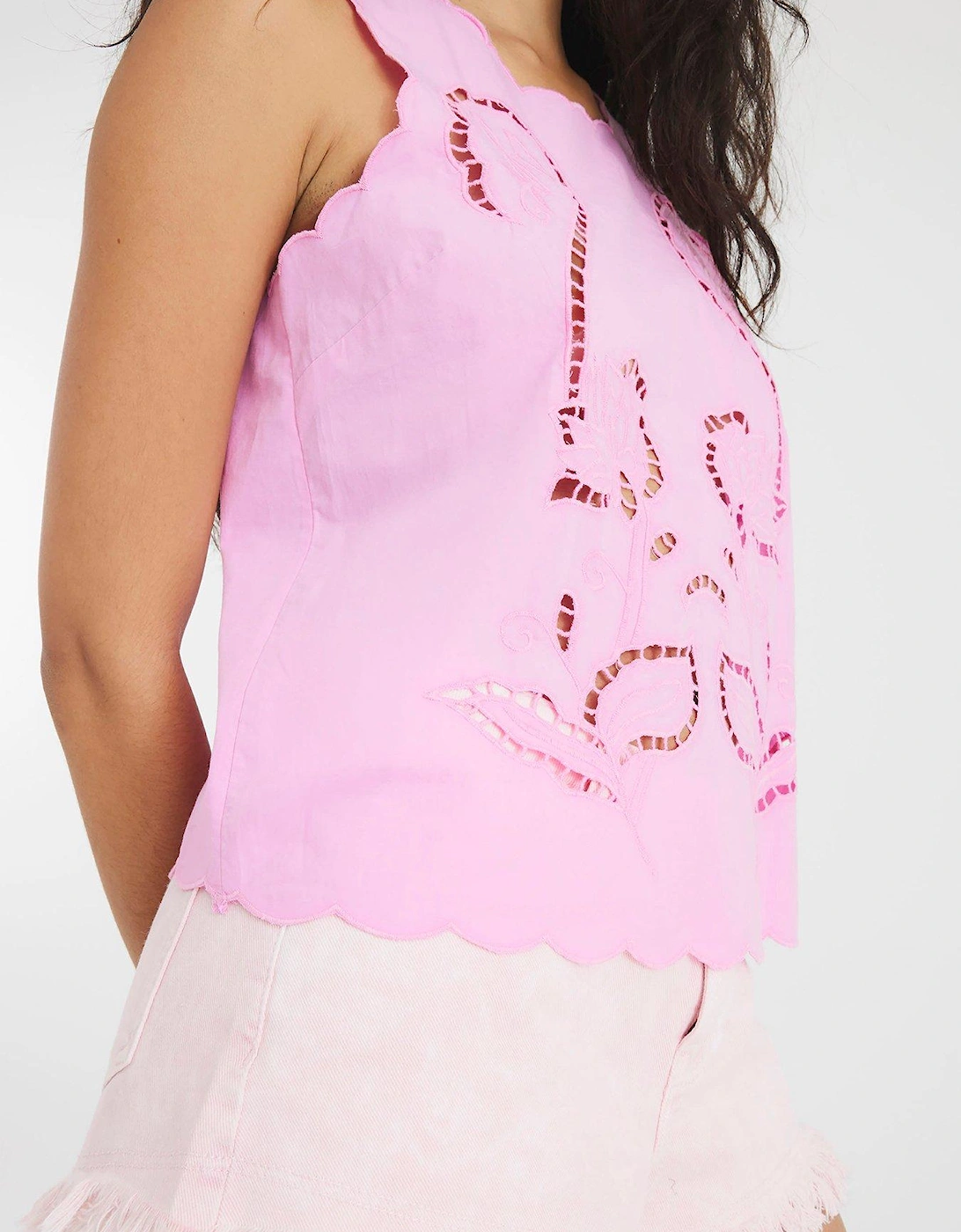 Cut Work Tank Top - Medium Pink