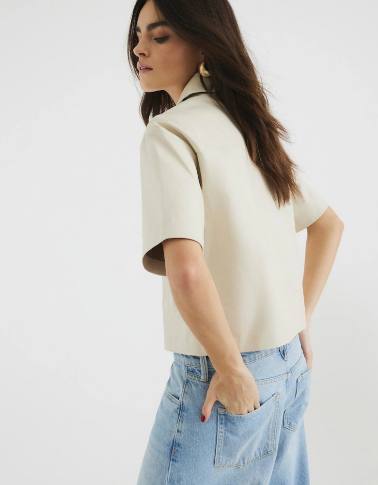PU Short Sleeve Shirt - Cream