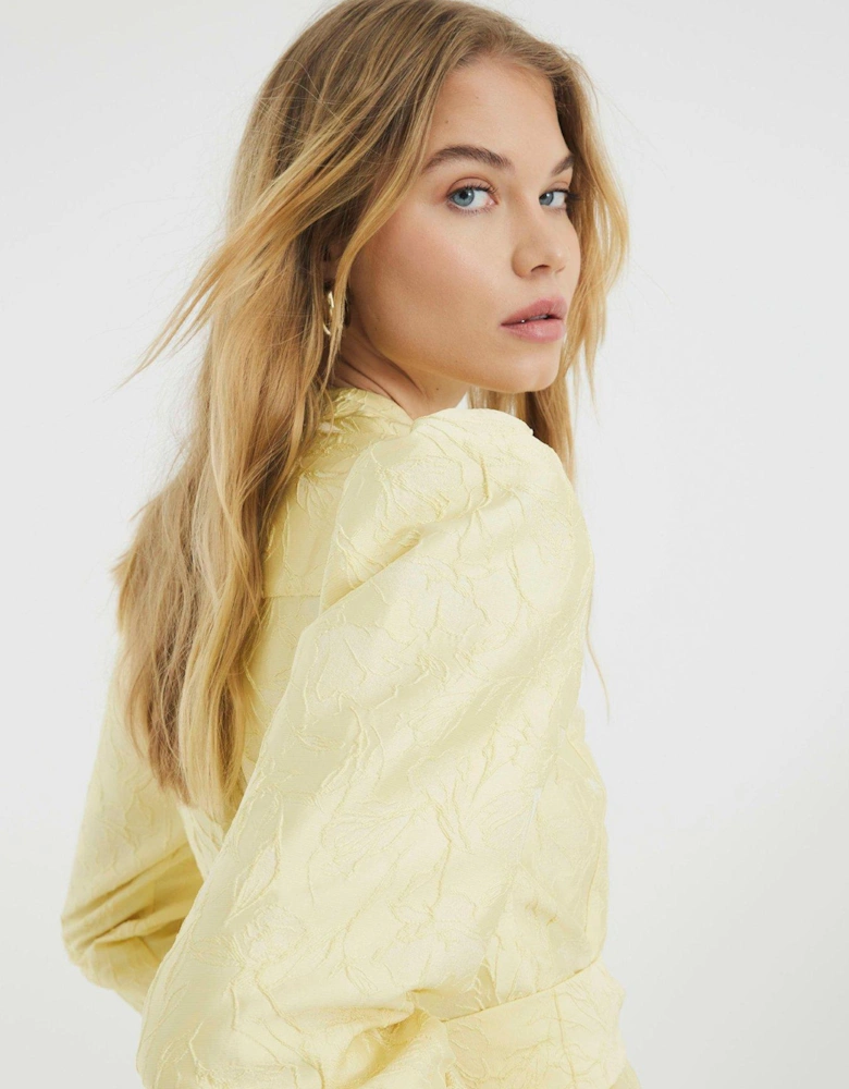 Belted Jacquard Mini Dress - Yellow