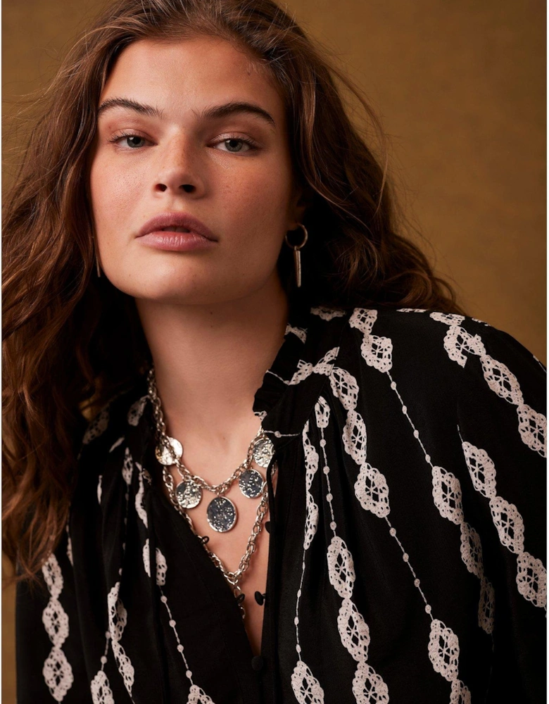 Crochet Print Blouse - Black