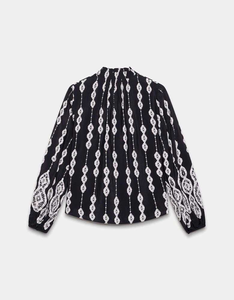 Crochet Print Blouse - Black