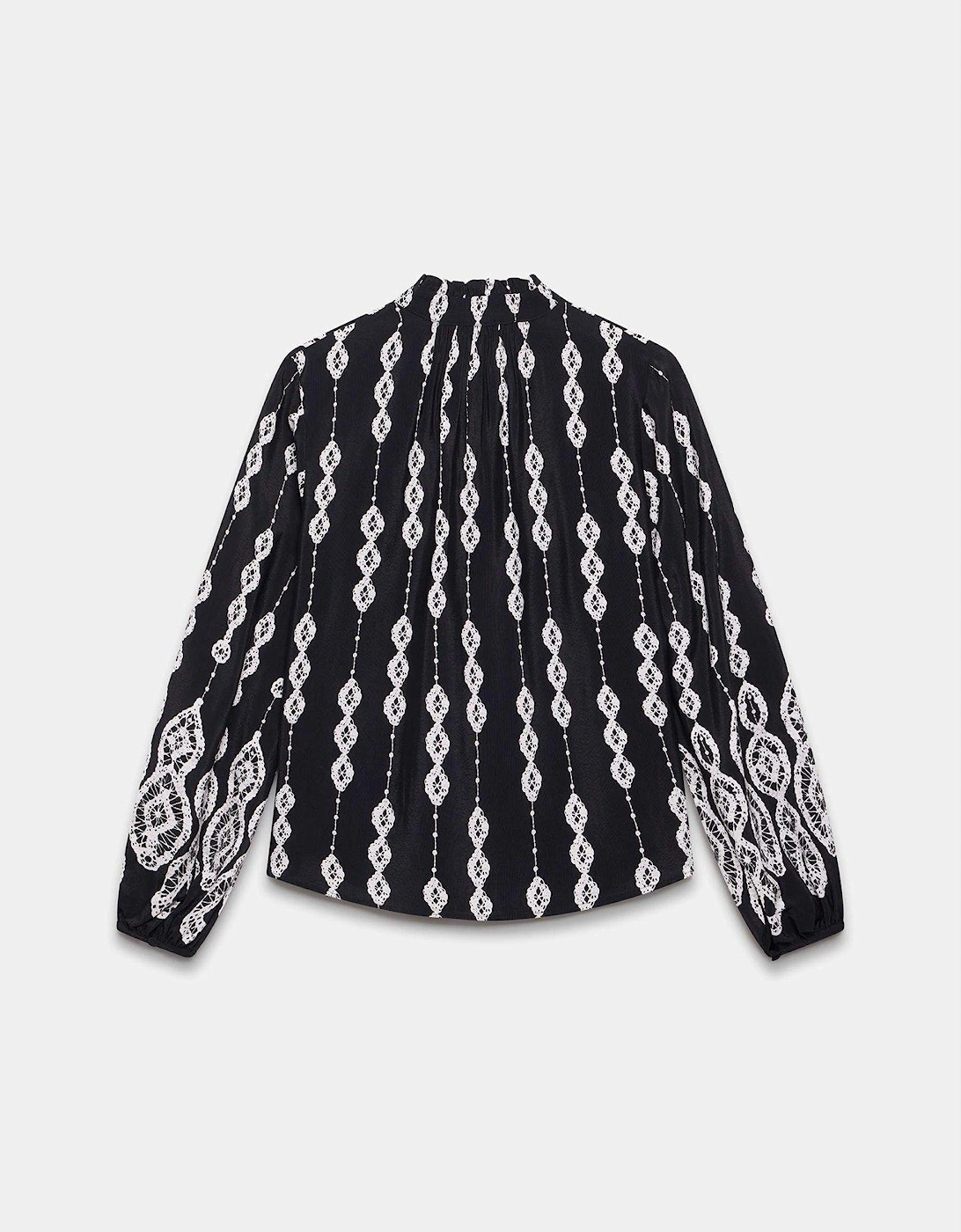 Crochet Print Blouse - Black