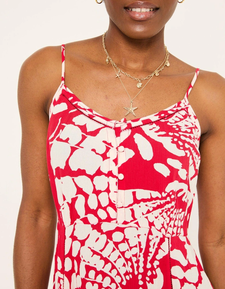 Mae Shell Print Dress - Red