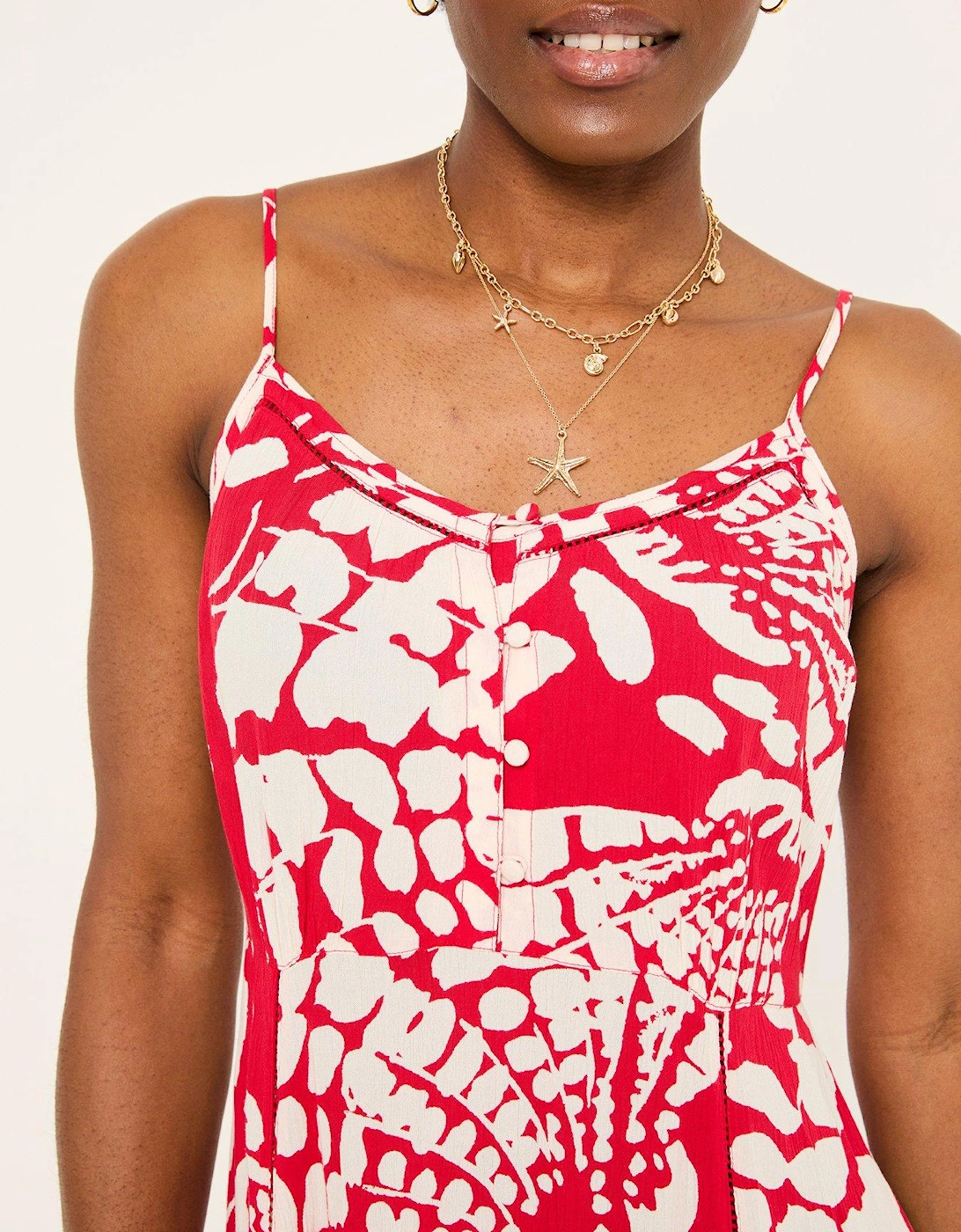 Mae Shell Print Dress - Red