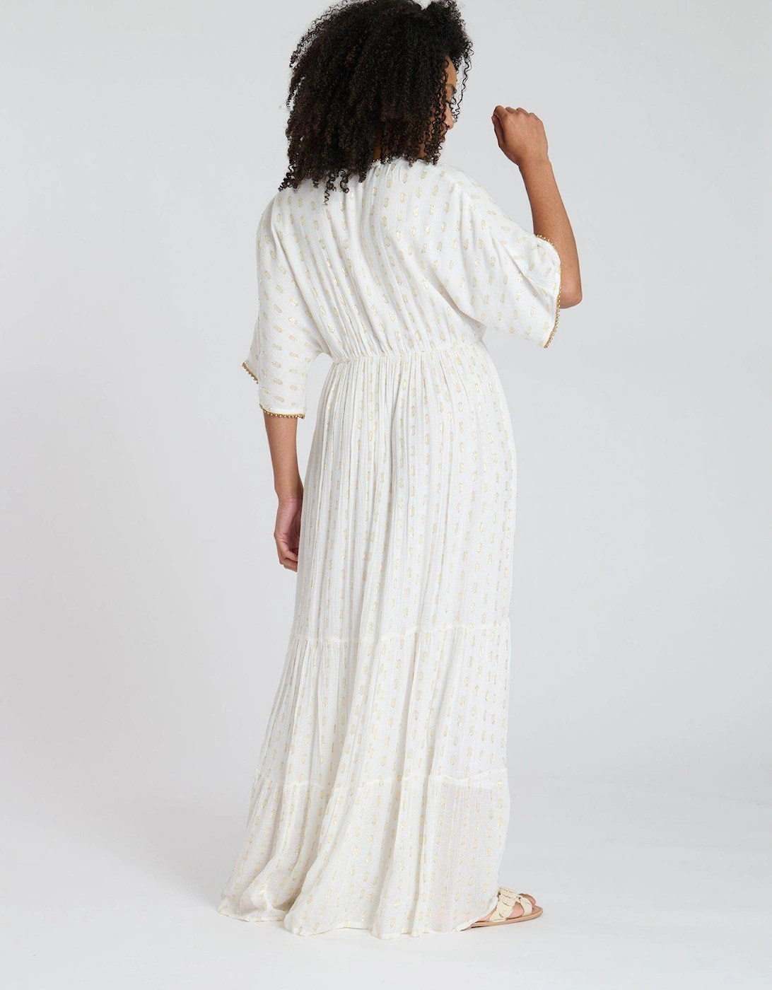Metallic Jacquard Spot Tiered Maxi Dress - Cream