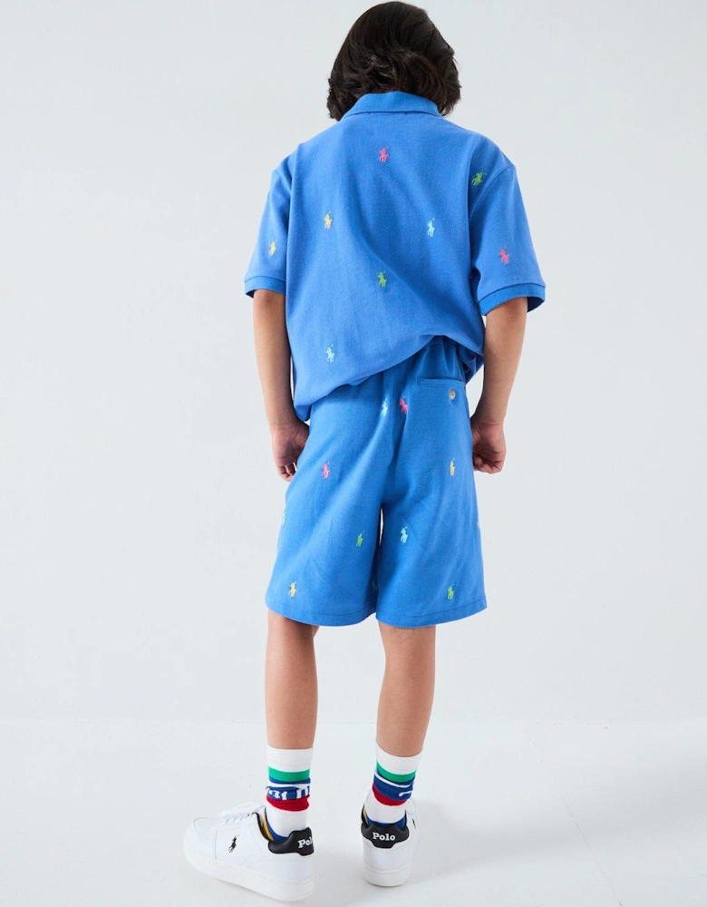 Boys All Over Pony Short Sleeve Polo Shirt - Blue