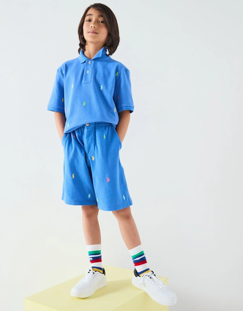 Boys All Over Pony Short Sleeve Polo Shirt - Blue