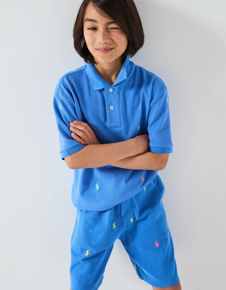 Boys All Over Pony Short Sleeve Polo Shirt - Blue